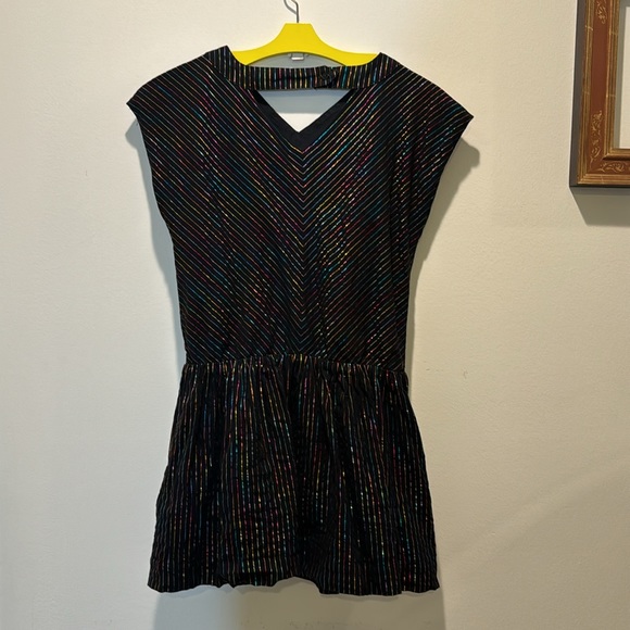 Tea Collection black foil striped dress with lining, size 10 - Picture 4 of 11